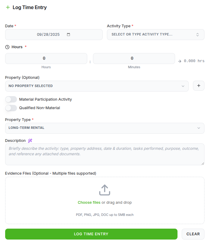 Quick time entry form screenshot